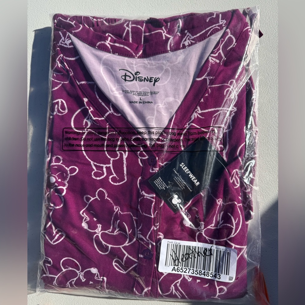 Disney Winnie the Pooh Magenta Pajamas shirt and pants set large adult